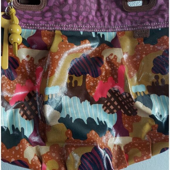 Fossil Key-Per Tree Print Multi Colored Coated Canvas Purse-Tot-Bag - Picture 2 of 8